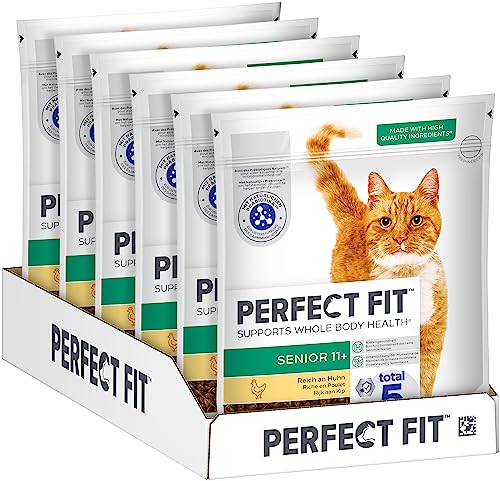 PERFECT FIT Senior Trockenfutter für ältere Katzen ab 11 Jahren - Huhn, 750g (6 Beutel) von Perfect Fit