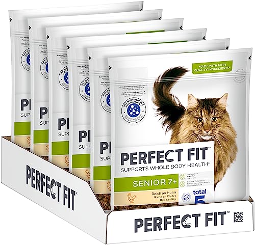 PERFECT FIT Senior Trockenfutter für ältere Katzen ab 7 Jahren - Huhn, 750g (6 Beutel) von Perfect Fit