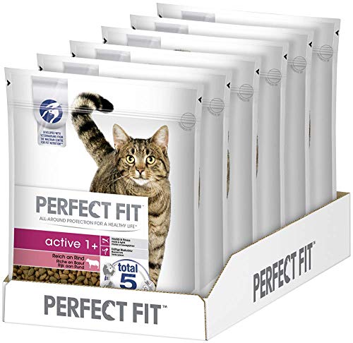 Perfect Fit Active 1+ – Trockenfutter für erwachsene, aktive Katzen ab 1 Jahr – Reich an Rind – Unterstützt die Vitalität – 6 x 750 g von Perfect Fit
