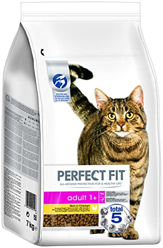 Perfect Fit Adult 1+ Katzentrockenfutter reich an Huhn, 7kg (1 Beutel) – Premium Katzenfutter trocken für erwachsene Katzen ab 1 Jahr, zur Unterstützung der Vitalität von Perfect Fit