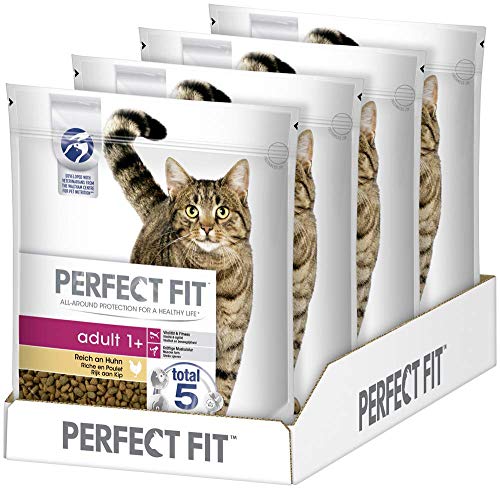 Perfect Fit Adult 1+ – Trockenfutter für erwachsene Katzen ab 1 Jahr – Reich an Huhn – Unterstützt die Vitalität – 4 x 1,4 kg von Perfect Fit