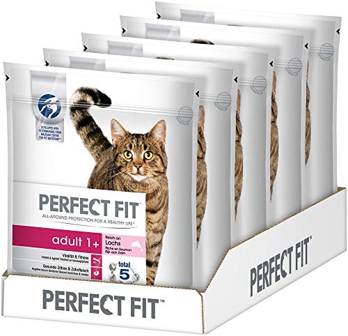 Perfect Fit Katzenfutter Trockenfutter Adult 1+ Reich an Lachs, 5 Beutel (5 x 750g) von Perfect Fit