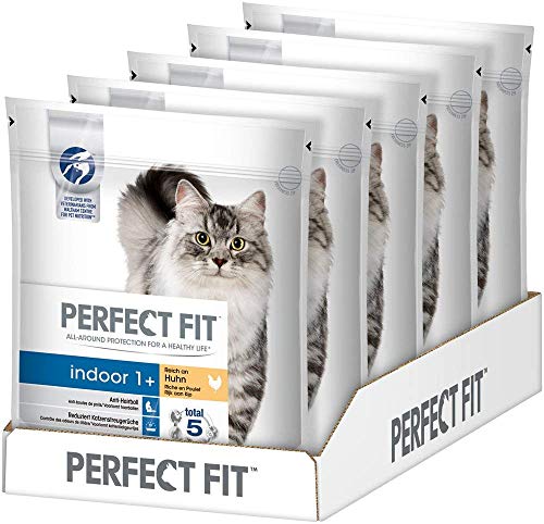 Perfect Fit Katzenfutter Trockenfutter Indoor für Hauskatzen Adult 1+ Reich an Huhn, 5 Beutel (5 x 750g) von Perfect Fit