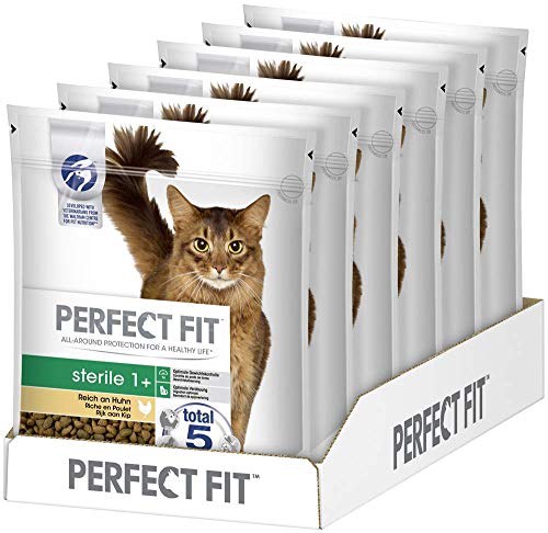 Perfect Fit Sterile 1+ – Trockenfutter für erwachsene, sensible Katzen ab 1 Jahr – Reich an Huhn – Unterstützt die Verdauung & Fitness – Kalorienarm – 6 x 750 g von Perfect Fit