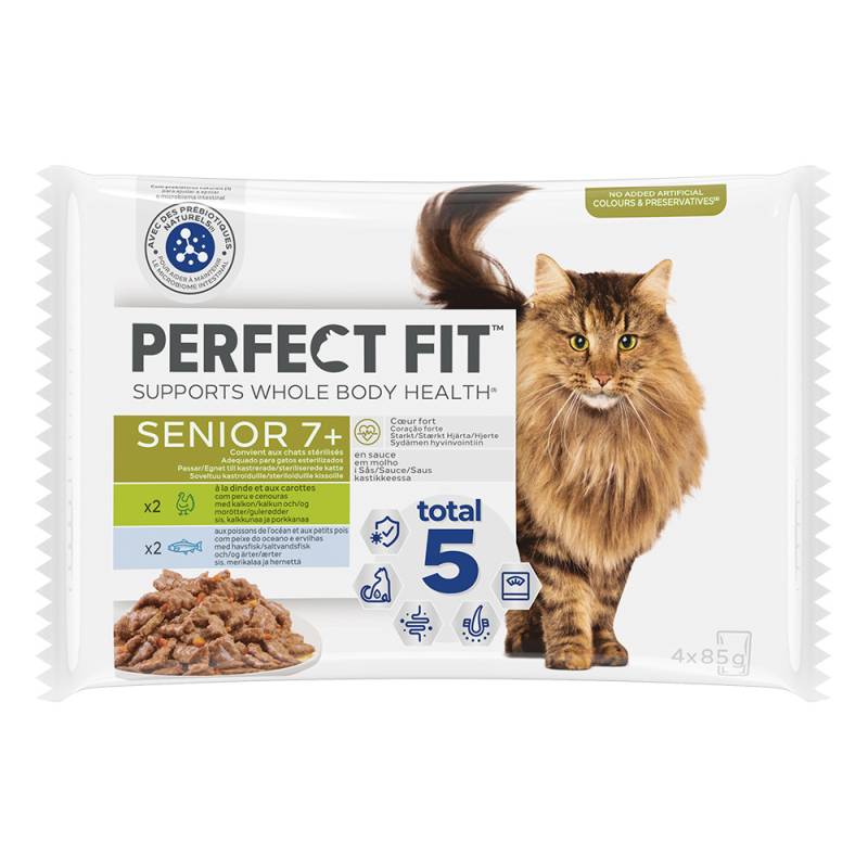 Perfect Fit Sterilised Senior 7+ Mixpack - Truthahn mit Karotten & Weißfisch mit Erbsen (52 x 85 g) von Perfect Fit