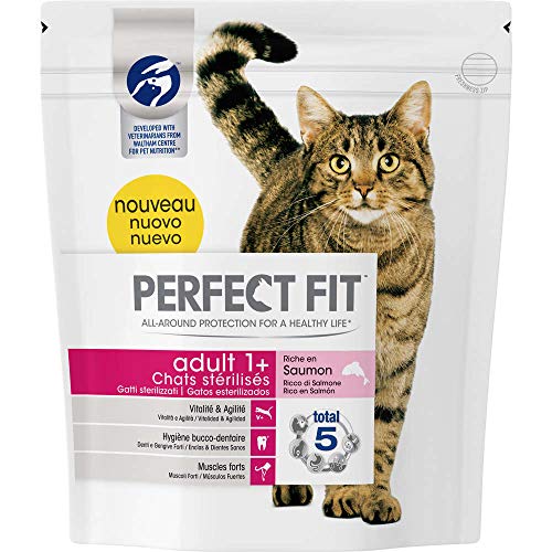 Perfect Fit Trockenfutter für ausgewachsene Katzen 1+, mit Lachs, für sterilisierte Katzen – 1,4 kg von Perfect Fit