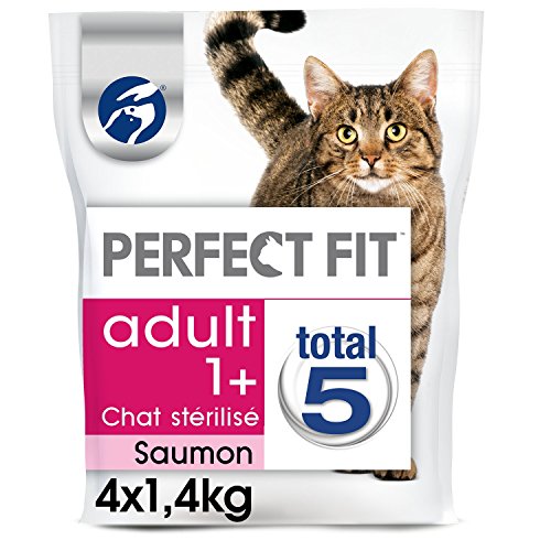 Perfektes trockenes Katzenfutter für erwachsene sterilisierte Katzen, reich an Lachs, 4 Beutel mit 1,4 kg von Mars