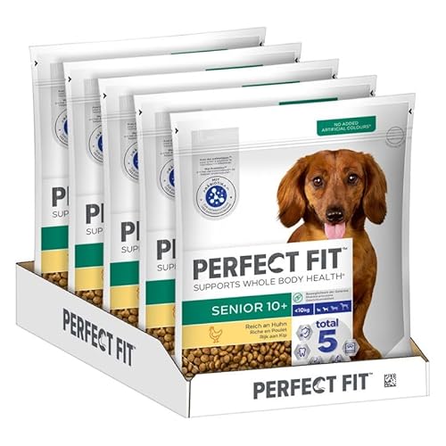 Senior 10+ Trockenfutter für kleine (<10kg) ältere Hunde ab 10 Jahren, 5 x 825g (5 Beutel) – Premium Hundefutter trocken reich an Huhn zur Förderung der Mobilität von Perfect Fit