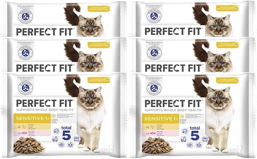 Sensitive 1+ Katzennassfutter mit Lachs & Huhn in Sauce 24 Portionsbeutel à 85g (6x4x85g) von Perfect Fit
