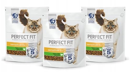 Sensitive 1+ – Trockenfutter für Erwachsene, Sensible Katzen ab 1 Jahr – Reich an Truthahn – Ohne Weizen und Soja – Unterstützt die Verdauung – 3 x 750 g Sensitive 1+ – Trockenfutter für Erwachsene, Sensible Katzen ab 1 Jahr – Reich an Truthahn – Ohne Weizen und Soja – Unterstützt die Verdauung – 3 x 750 g von Perfect Fit