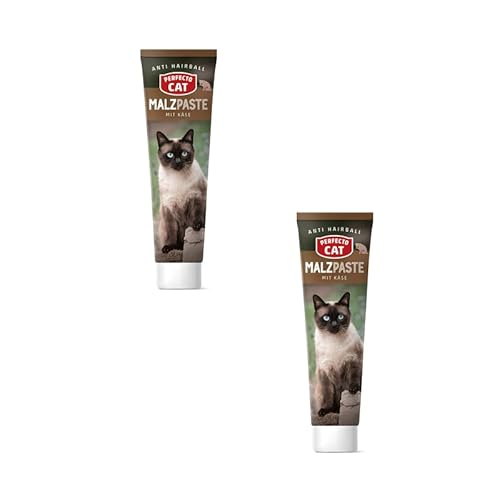 Perfecto Cat Malzpaste mit Käse | Doppelpack | 2 x 100 g | Ergänzungsfuttermittel für Katzen | Belohnungscreme mit Malz, Käse & Anti-Hairball-Effekt | In der praktischen Tube von Perfecto