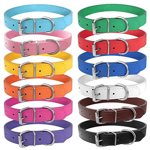 Haustier-Halsband, Leder, kleine Hundehalsbänder, 12 Farben, verstellbar, Leder, für Welpen, mittelgroße und große Hunderassen, Halsumfang 35,6 - 45,7 cm von Periflowin