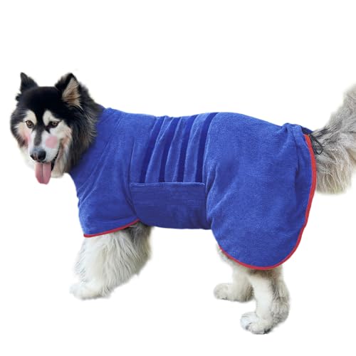 Hunde-Bademantel, Handtuch, Mikrofaser-Material, schnell trocknend, super saugfähig, schnell trocknend, feuchtigkeitsabsorbierend, mit verstellbarem Kragen und Taille, Größe M, Blau Hunde-Bademantel, Handtuch, Mikrofaser-Material, schnell trocknend, super saugfähig, schnell trocknend, feuchtigkeitsabsorbierend, mit verstellbarem Kragen und Taille, Größe M, Blau von Periflowin