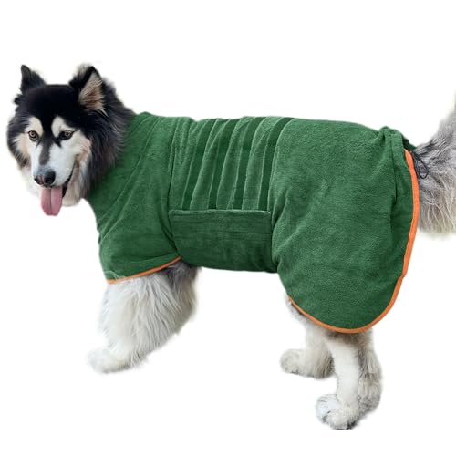 Hunde-Bademantel, Handtuch, Mikrofaser-Material, schnell trocknend, super saugfähig, schnell trocknend, feuchtigkeitsabsorbierend, mit verstellbarem Kragen und Taille, Grün, Größe L Hunde-Bademantel, Handtuch, Mikrofaser-Material, schnell trocknend, super saugfähig, schnell trocknend, feuchtigkeitsabsorbierend, mit verstellbarem Kragen und Taille, Grün, Größe L von Periflowin