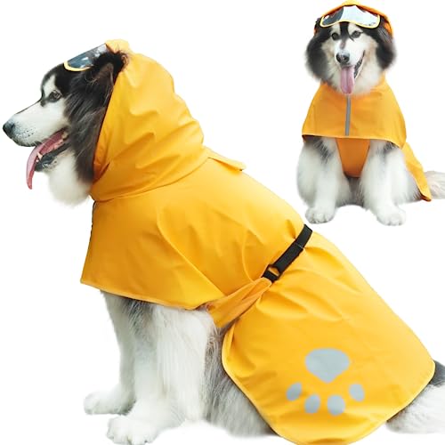 Hunde-Regenmantel mit Kapuze, reflektierend, leicht, Haustier-Regenjacke, wasserdicht, mit verstellbarem Bauchgurt für kleine, mittelgroße und große Hunde (Größe XXL) von Periflowin