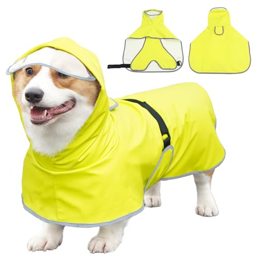 Hunde-Regenmantel mit Kapuze – reflektierend, leicht, Haustier-Regenjacke, wasserdichter Regenmantel mit verstellbarem Bauchgurt für kleine, mittelgroße und große Hunde (Grün, XL) von Periflowin
