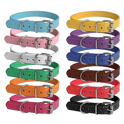 Hundehalsbänder für Streu – 12 Farben, verstellbar, Leder, für kleine Hunde, Größe M (Halsumfang: 29,2 cm ~ 36,8 cm) von Periflowin