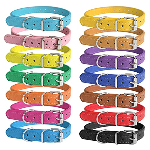 Hundehalsband für Welpen, 14 Farben, verstellbar, Leder, kleine Hundehalsbänder für Welpen, mittelgroße und große Hunderassen, Halsumfang 15,2 - 33 cm von Periflowin