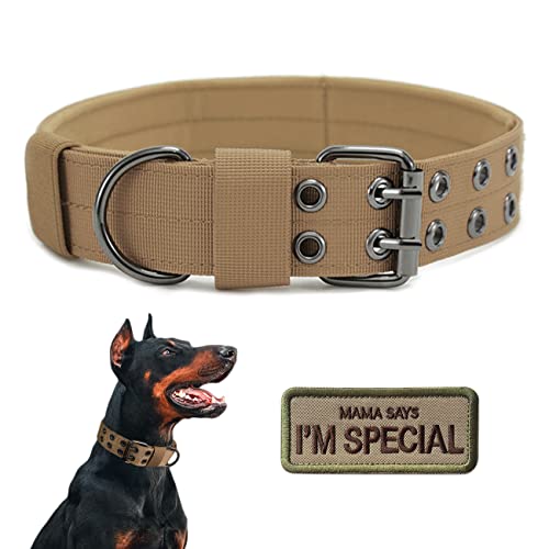 Taktisches Hundehalsband, Militär, verstellbar, weiches Nylon, K9-Trainingshalsband mit Aufnäher, robuste Metallschnalle, Halsbänder für mittelgroße und große Hunde (Braun, M) von Periflowin