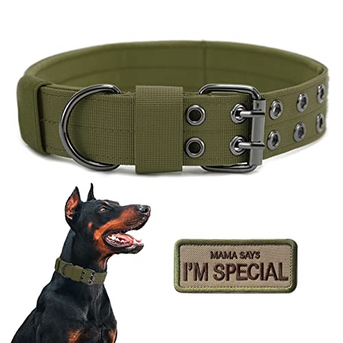 Taktisches Hundehalsband, Militär, verstellbar, weiches Nylon, K9-Trainingshalsband mit Aufnäher, robuste Metallschnalle, Halsbänder für mittelgroße und große Hunde (Grün, M) von Periflowin