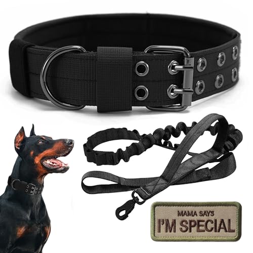 Taktisches Hundehalsband, Militär, verstellbar, weiches Nylon, Trainingshalsband mit Aufnäher, robuste Metallschnalle, Halsbänder für mittelgroße und große Hunde (XL, Schwarz-1) von Periflowin