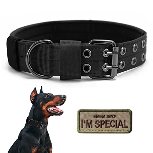 Taktisches Hundehalsband, Militär, verstellbar, weiches Nylon, K9-Trainingshalsband mit Aufnäher, robuste Metallschnalle, Halsbänder für mittelgroße und große Hunde (L, Schwarz) von Periflowin