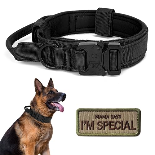 Taktisches Hundehalsband mit Griff, Militär-Hundehalsbänder, verstellbares Trainingshalsband, weiches Nylon, Hundehalsband und robuste Metallschnalle für mittelgroße und große Hunde, mit Patch Taktisches Hundehalsband mit Griff, Militär-Hundehalsbänder, verstellbares Trainingshalsband, weiches Nylon, Hundehalsband und robuste Metallschnalle für mittelgroße und große Hunde, mit Patch von Periflowin