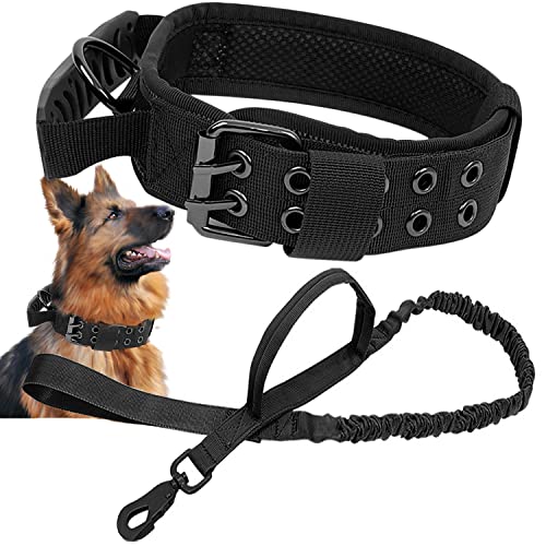 Taktisches Hundehalsband mit Kontrollgriff und Hundeleine, Militär Hundehalsband Weich gepolstertes Nylon Hundehalsband Verstellbare Halsband für Mittlere große Hunde von Periflowin