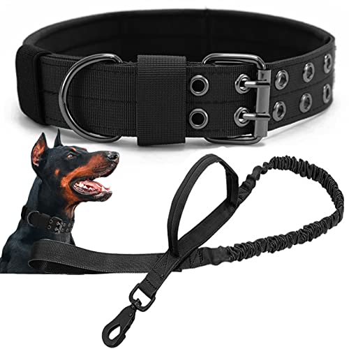 Taktisches Hundehalsband Mit Kontrollgriff und Leine - Militär-Halsband Weich Gepolstert Aus Nylon, Verstellbar für Mittlere und Große Hunde von Periflowin