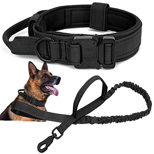 Taktisches Hundehalsband Mit Kontrollgriff und Hundeleine - Militär Weich Gepolstertes Nylon Halsband Verstellbar für Mittlere Große Hunde von Periflowin