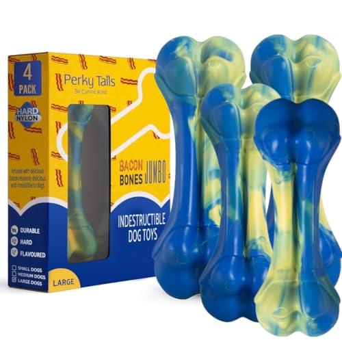 Perky Tails Robustes Hundespielzeug für große Hunde – Nylon-Kauspielzeug mit Speckgeschmack für aggressive Kauer, 4 Stück Perky Tails Robustes Hundespielzeug für große Hunde – Nylon-Kauspielzeug mit Speckgeschmack für aggressive Kauer, 4 Stück von Perky Tails
