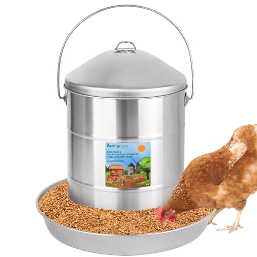 Permafarm Hühner-Futterstation, 12 kg, 304 lebensmittelechter Edelstahl, Geflügel-Futterstation, automatischer Hühner-Futterstation, strapazierfähig, 0,03 Zoll Metallstärke Permafarm Hühner-Futterstation, 12 kg, 304 lebensmittelechter Edelstahl, Geflügel-Futterstation, automatischer Hühner-Futterstation, strapazierfähig, 0,03 Zoll Metallstärke von Permafarm