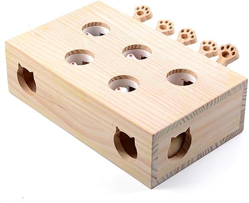 Permangallop Interaktives Katzenspielzeug, Holz, Spielzeug, Maulwurf Maus, Puzzle Box mit süßen Cartoon Spielzeugen für Katzen, Jagd, Spielen, Trainieren, Kratzen – 5 Löcher,A Permangallop Interaktives Katzenspielzeug, Holz, Spielzeug, Maulwurf Maus, Puzzle Box mit süßen Cartoon Spielzeugen für Katzen, Jagd, Spielen, Trainieren, Kratzen – 5 Löcher,A von Permangallop