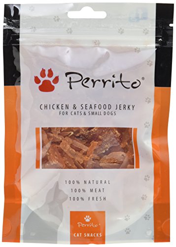Perrito Hundeleckerli Chicken undSeafood Jerky Cats, kleine Geflügelfleischstreifen Meeresfrüchtee x trakt, 1er Pack (1 x 100 g) von Perrito