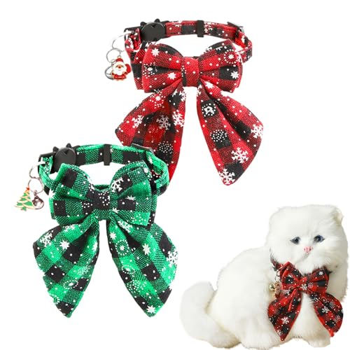 Persoshow Katzenhalsbänder mit Fliege und Glockenanhänger, Weihnachtsschneeflocke, kariert, Sicherheits-verstellbares Halsband für Weihnachten, Mädchen, Jungen, Haustierzubehör, 2 Stück Persoshow Katzenhalsbänder mit Fliege und Glockenanhänger, Weihnachtsschneeflocke, kariert, Sicherheits-verstellbares Halsband für Weihnachten, Mädchen, Jungen, Haustierzubehör, 2 Stück von Persoshow