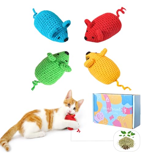 Persoshow Katzenminze-Spielzeug, Häkelmäuse, Garn-Maus-Spielzeug für Katzen, Katzenminze, Maus-Spielzeug, sichere Zahnreinigung, Tier-Kauspielzeug für den Innenbereich, interaktives Kätzchenspielzeug von Persoshow
