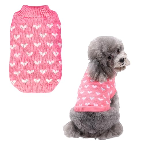 Persoshow Valentinstagspullover für Hunde, weicher Valentinstags-Hundepullover, warmes Katzenherz, Liebesmuster, Strickpullover für Welpen, Kätzchen, Haustiere (Rosa, Größe XL) von Persoshow