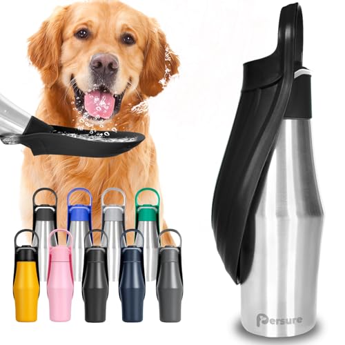 Hunde-Wasserflasche, tragbarer Hunde-Wasserflaschenspender – 765 ml Edelstahl, auslaufsichere Wasserflasche für Hunde unterwegs, Spazierengehen, Wandern und Outdoor-Aktivitäten (schwarz) von Persure