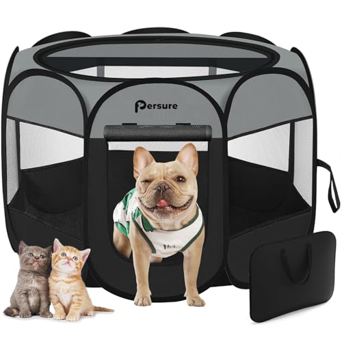 Persure Laufgitter für Hunde und Katzen, für drinnen und draußen, mittelgroß, Dunkelgrau von Persure