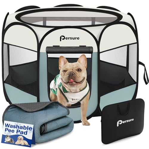 Persure Laufstall für kleine Hunde mit waschbarem Urinierpolster, Welpenlaufstall für Hunde/Katzen/Kaninchen, Hundezelt, für drinnen und draußen, tragbare Pop-Up-Zwinger mit Tragetasche, abnehmbarer Persure Laufstall für kleine Hunde mit waschbarem Urinierpolster, Welpenlaufstall für Hunde/Katzen/Kaninchen, Hundezelt, für drinnen und draußen, tragbare Pop-Up-Zwinger mit Tragetasche, abnehmbarer von Persure
