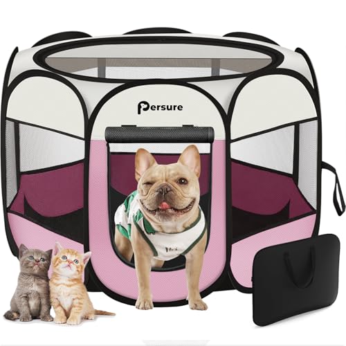 Rosa Hunde-Laufstall, Welpe Haustier Katze Laufstall Indoor für kleine Hunde, Hundezeltkisten Käfig Indoor/Outdoor, Tragbarer Pop-Up-Hundehütte Laufstall mit Tragetasche für Hunde/Katzen/Kaninchen Rosa Hunde-Laufstall, Welpe Haustier Katze Laufstall Indoor für kleine Hunde, Hundezeltkisten Käfig Indoor/Outdoor, Tragbarer Pop-Up-Hundehütte Laufstall mit Tragetasche für Hunde/Katzen/Kaninchen von Persure