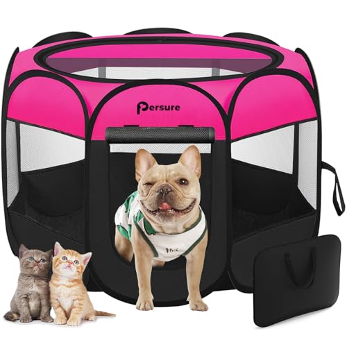 Rosy Hunde-Laufstall, Welpen-Haustier-Katzen-Laufstall Indoor für mittlere Hunde, Hundezeltkisten, Käfig für drinnen und draußen, tragbarer Pop-Up-Hundehütten-Laufstall mit Tragetasche für Rosy Hunde-Laufstall, Welpen-Haustier-Katzen-Laufstall Indoor für mittlere Hunde, Hundezeltkisten, Käfig für drinnen und draußen, tragbarer Pop-Up-Hundehütten-Laufstall mit Tragetasche für von Persure
