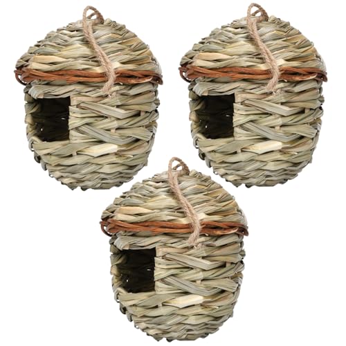 3 PCs Hummingbird Nest für das Hängen im Freien 5.5x6 '' Heu gewebte Vogelhaus atmungsaktives Vogel Nest für charmante Gartendekoration Schutz Hummingbird von Perwteriy