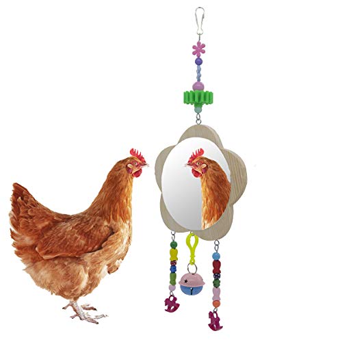 Pesine Hängender Holzspiegel mit Glocke, Hahn, großer Spiegel, Hühner-Spielzeug für Hühner von Pesine