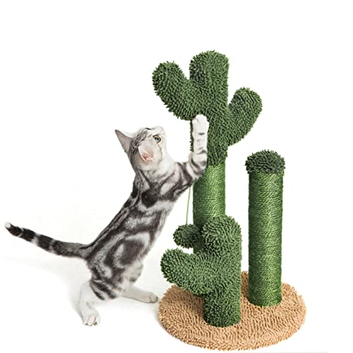 Pesofer Cactus Kratzbaum Katzenkratzbaum mit 3 Kratzstäben und baumelnden Ball für Kätzchen Medium von Pesofer