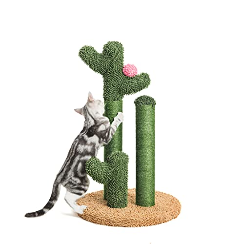 Pesofer Kaktus Kratzbaum Katzenkratzbaum mit 3 Kratzstäben, Blumendekor und baumelndem Ball für Kätzchen, ausgewachsene Katzen groß von Pesofer