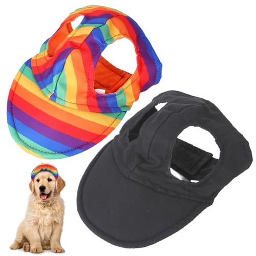 2 PCs Hundehund Hund Schwarz und Regenbogen Baseballkappe Sonnenschutzhelte mit Ohrlöchern und verstellbares Haken-Schleifen-Band-Haustierzubehör für Reisen im Freien m von Pesoncarl