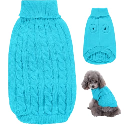Haustier -Hund -Rollkragenpullover, himmelblauer Haustier Winter Warmer gestrickter Pullover, Häkelmantel für kleine Hunde und Katzen (L) geeignet von Pesoncarl