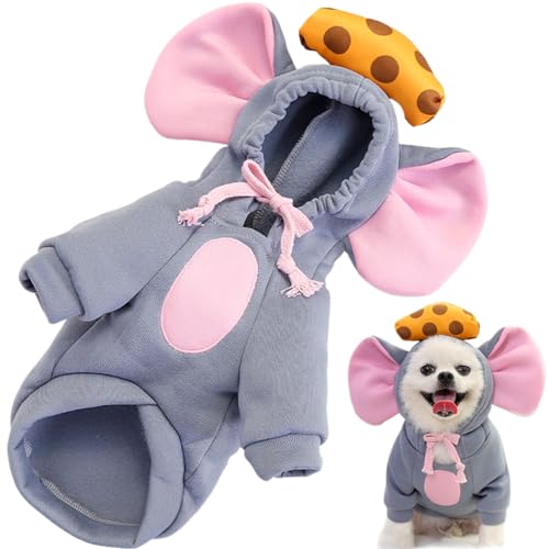 Hund Rattenkostüm süße Rattenhunde Hoodie warmes Katzenhund Sweatshirt Weiche und Bequeme Winterjacke mit Hut & Zeichnen Seil kaltes Wetter Haustier Kostüm für Katze kleines Medium, s von Pesoncarl