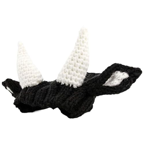 Hund Weihnachtshut süßer Warmer Hund Snood gestrickt Acryl Ohrschützer für Lärm dekorativen Hut für Weihnachten, Halloween, Winter, Cosplay, Schwarze Kuh von Pesoncarl